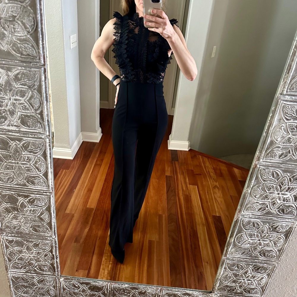 Vanna Black Crochet Flared leg Jumpsuit